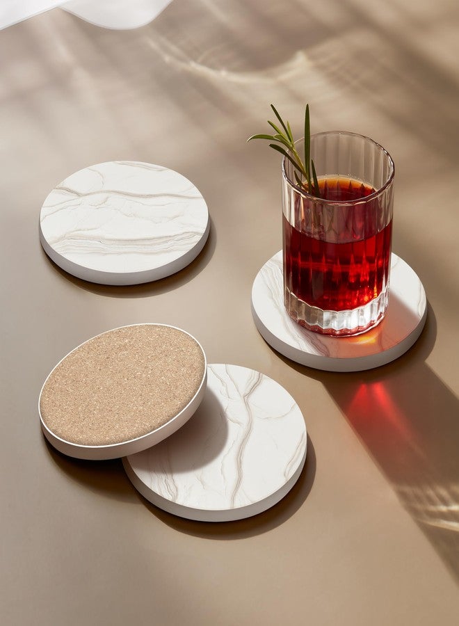 VEYRO Coasters Set of 6 for Drinks - Absorbent Ceramic Stone Drink Coasters with Cork Backing for Coffee Table & Desk, Modern Marble Look Cup Coaster Set, Housewarming Gift for New Home - Image 5